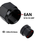 6AN Three Eighths Inch Female Hardline Tube Nut and Sleeve Aluminum Fitting for Three Eighths Inch OD Alloy Tubing Two Piece Set