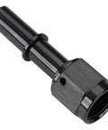 6AN Female Swivel to Three Eighths Inch Quick Disconnect EFI Fuel Fitting Adapter Straight Aluminum Black Push On Swivel End