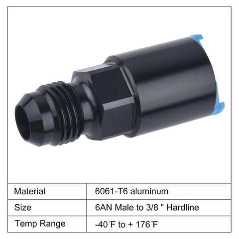Beefy 6AN Male To 3/8 Inch And 5/16 Inch SAE Quick Disconnect Female Push On EFI Fuel Rail Fittings Two Pack Aluminum 6061-T6