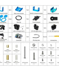 Components of 6DOF Desktop Robotic Arm Kit including 5 servos, mechanical claw, and controller for PC software app control and tutorial.