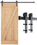 6ft Barn Door Hardware Kit with I shape hanger, heavy duty sliding door track built from carbon steel shown with wooden door panel