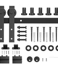 Complete hardware set from 6FT Sliding Barn Door Hardware Kit for Single Doors up to 36 Inch, showing screws, rollers, and track.