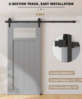6.6FT Sliding Barn Door Hardware Kit for Single Doors up to 40 Inch installed on wall with gray panel door, heavy duty carbon steel track.