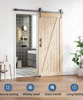 6FT Sliding Barn Door Hardware Track Kit & Handle,Big Industrial Spoke Wheel Pulley,Wall Mount,Slide Smoothly Quietly,Easy Install,Black,72" Track Fit for 32-34" Wide Opening (No Door) installed with wooden door in living space
