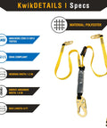 Image of Taipan 6 Foot Double Leg Flat Safety Lanyard with External Shock Absorber, ANSI Tested, OSHA Compliant, Polyester Webbing