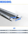Close-up of Galvanized Inverted V Track Rail 6 Ft Pair With Pre Drilled Holes And Stainless Hardware Kit, showing dimensions.