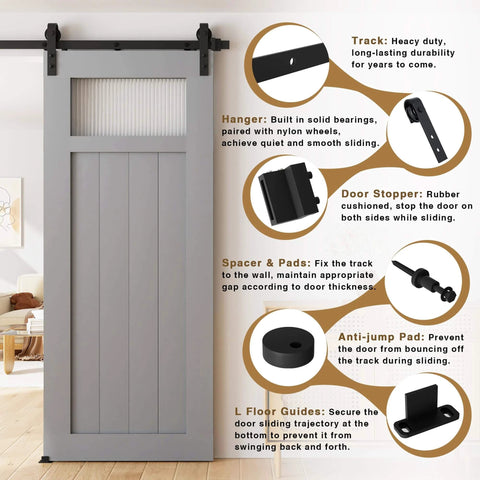 6FT Sliding Barn Door Hardware Kit for Single Doors up to 36 Inch, Heavy Duty Carbon Steel Track, Easy Install Design, Door Components View
