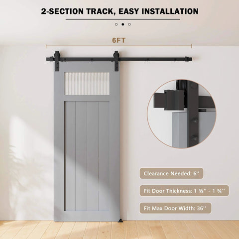 6FT Sliding Barn Door Hardware Kit for Single Doors up to 36 Inch, heavy duty carbon steel track, door installation view