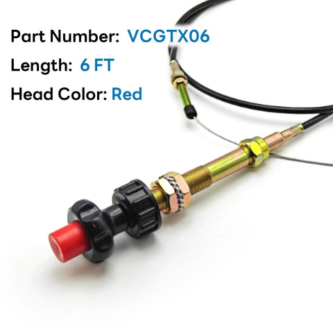 Precision 6 ft vernier adjustable throttle cable with red knob, heavy-duty, dual ball lock, for go-karts and small engines, VCGTX06