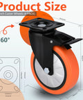 6 Inch Industrial Brake Caster Heavy Duty Wheel With 4000 Lb Load Capacity No Noise Polyurethane On Steel Hub, product size