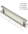 Diagram of 5 Pack 6 Inch Hole Center Brushed Satin Nickel Cabinet Pulls With Backplate, showing dimensions and design features.