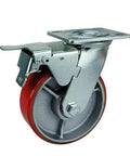 6" inch Heavy Duty Caster Wheel 992 Lbs - Brake Cast Iron - PU - Top Plate Mount, side view showing smooth motion design