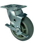 6" inch Heavy Duty Caster Wheel - Center Brake PP Core - TPR - Top Plate Mount designed for smooth motion and stable alignment