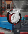 6 Inch Heavy Duty Locking Caster Wheels Set of 4 showcased for storehouse, factory, workshop, and heavy machinery use.