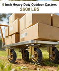 Cart with boxes on 6 Inch Outdoor Heavy Duty Caster Wheels Set of 4 with Brake, 2600lb capacity, in outdoor setting