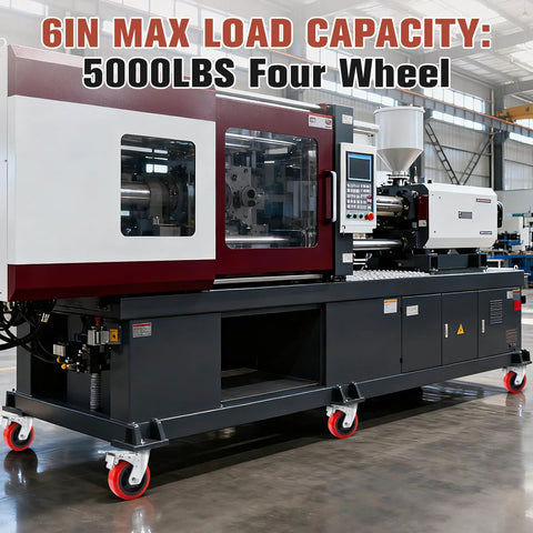 Industrial machine equipped with Six Inch Heavy Duty Caster Wheel Set Of Four For Industrial Equipment And Workbenches in a warehouse.