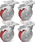 6 Inch Heavy Duty Locking Caster Wheels Set of 4, Swivel Plate Casters with Brake, No Noise Polyurethane on Steel Wheels