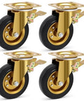 Set of 4 gold 6 Inch Outdoor Heavy Duty Caster Wheels with Brake, iron core and hard rubber wheels, 2600lb load capacity