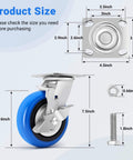 6 inch heavy duty caster wheels set of 4 rated 4500 lb total with smooth rolling design showing dimensions and components