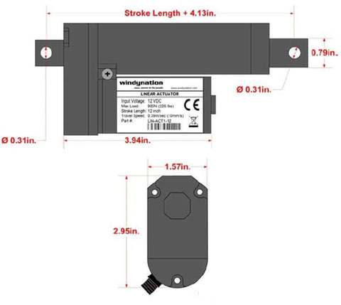 Diagram of 6 Inch Stroke 12V Linear Actuator With 225 Lbs Thrust, Includes Momentary Up Down DPDT Switch And Mounting Brackets For DIY Projects