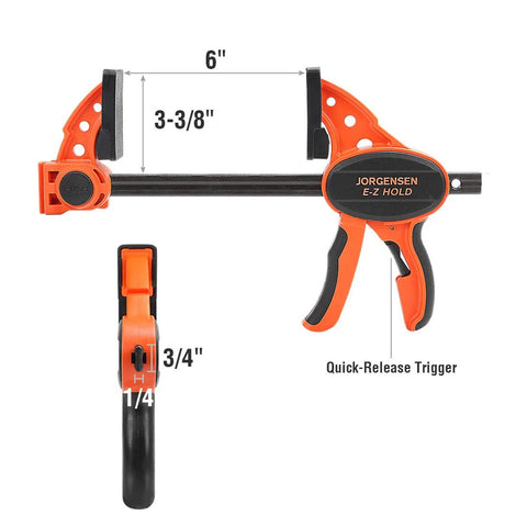 Two Pack Six Inch One Hand Clamp And Spreader Set With 300 Lb Clamping Force, Quick Release Lever, Comfort Grip, shown side view