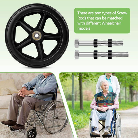 2 Pack 6 Inch Rubber Wheelchair Wheels Replacement for Walkers, Rollators, Wheelchairs, Durable Anti-Slip ABS Wheel Hub in use