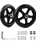 2 Pack 6 Inch Rubber Wheelchair Wheels Replacement for Walkers, Rollators, Wheelchairs, Durable Anti-Slip ABS Wheel Hub, black wheels