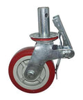 ✝️ 6" inch scaffold caster wheel 441 lbs - brake polypropylene rim - pvc, side view showing mounting stem and brake lever.
