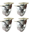 Set of 4, 6 Inch Heavy Duty All Steel Caster Wheels with Swivel Casters and Total Lock Brake, 2 Inch Wide Tread