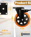 Heavy Duty Swivel Caster Wheels Set Of 4 With 6 Inch Wheels Silent Operation And Double Locking For Workbenches Carts And Furniture Up To 2800 Lbs Total Load Capacity Industrial Grade dimensions with wrench and bolt.