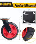 Six Inch Caster Wheels Set With Two Swivel And Two Fixed Heavy Duty Swivel Plate Casters Knobby Rubber Tread dimensions