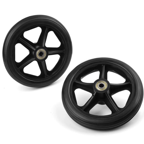 2 Pack 6 Inch Rubber Wheelchair Wheels Replacement for Walkers, Rollators, Wheelchairs, Durable Anti-Slip ABS Wheel Hub, Black