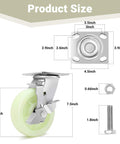 Product size diagram of Heavy Duty Caster Wheels 6 Inch - 4500 LBS, PP Plate Castor Set of 4 with dimensions and fittings shown.