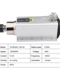 6kW ER32 Air Cooled CNC Spindle Motor For Router With Four Bearings, 220V 380V, shown with specifications chart on white background