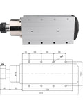Side view of 6kW ER32 Air Cooled CNC Spindle Motor For Router with diagram, showcasing four bearings and mounting flange.