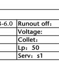 Technical specifications table for Square 6KW 380V ER32 Water Cooled Spindle Motor With Four Bearings, High Speed Live Spindle.