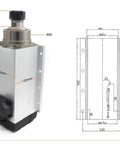 Square 6KW 380V ER32 water cooled spindle motor with four bearings, dimensions diagram, high speed live spindle for CNC routers and milling machines.