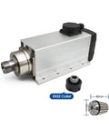 Square 6KW 380V ER32 Water Cooled Spindle Motor With Four Bearings, High Speed Live Spindle, shown with ER32 collet, CNC use.