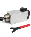 Square 6KW 380V ER32 Water Cooled Spindle Motor With Four Bearings, High Speed Live Spindle for CNC Routers and Milling Machines, side view