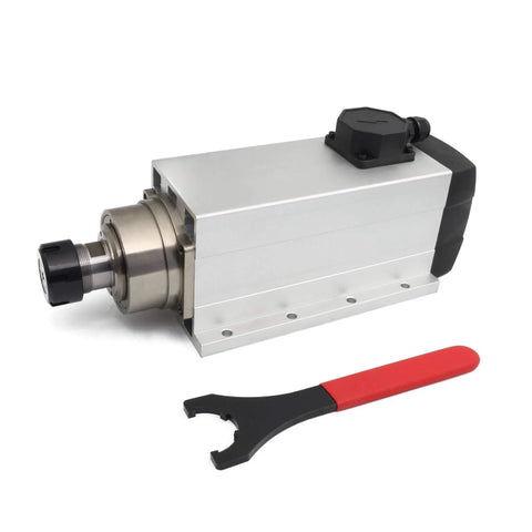 Square 6KW 380V ER32 Water Cooled Spindle Motor With Four Bearings, High Speed Live Spindle for CNC Routers and Milling Machines, side view
