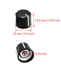 10 Pcs 6mm D Type Potentiometer Knobs For 6 Mm Shaft Dope Volume Tone Rotary Knobs For Encoder Electric Guitar Speaker DJ Controller Mixer Replacement Black 15x13.5mm, showing dimensions