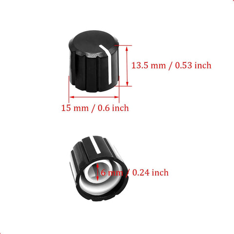 10 Pcs 6mm D Type Potentiometer Knobs For 6 Mm Shaft Dope Volume Tone Rotary Knobs For Encoder Electric Guitar Speaker DJ Controller Mixer Replacement Black 15x13.5mm, showing dimensions
