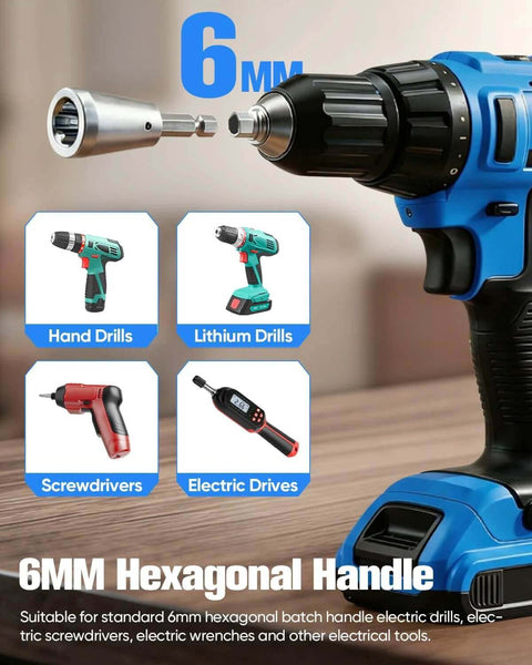 2026 Upgrade Wire Twister Tool For Drill with 6mm hexagonal handle shown with compatible drills