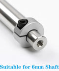 Close-up of Four Pack 6mm Split Shaft Collar Set Aluminum Alloy Clamping Collars for shafts with M4 screws, installed on shaft