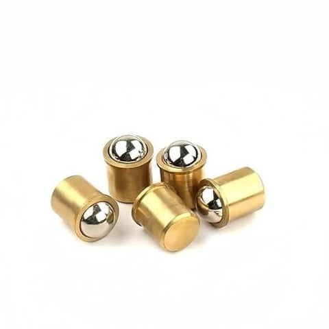 5 brass ball plungers on a white background