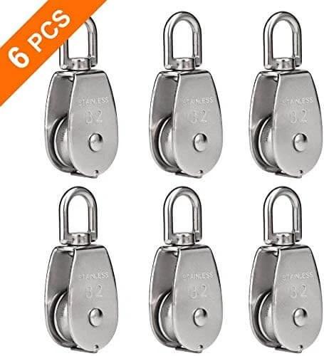 Image of 6 Pack M32 Stainless Steel Wire Rope Crane Pulley Block 551lbs Lifting Crane Swivel Hook Single Pulley Block Hanging