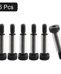 Image of Six Piece Beefy Heavy Duty Alloy Steel Shoulder Bolt Set One Quarter Inch Shoulder Diameter And Three Quarter Inch Shoulder Length With Three Sixteenths Twenty Four UNC Thread Hex Socket Head Screws For Machinery, Automotive, Furniture, And DIY Projects.