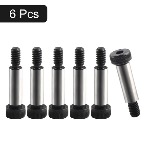 Image of Six Piece Beefy Heavy Duty Alloy Steel Shoulder Bolt Set One Quarter Inch Shoulder Diameter And Three Quarter Inch Shoulder Length With Three Sixteenths Twenty Four UNC Thread Hex Socket Head Screws For Machinery, Automotive, Furniture, And DIY Projects.