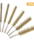 6 Pieces Brass Bore Brushes in Different Sizes, Brass Bristles Wire Cleaning Brush for Power Drill Impact Driver on white background