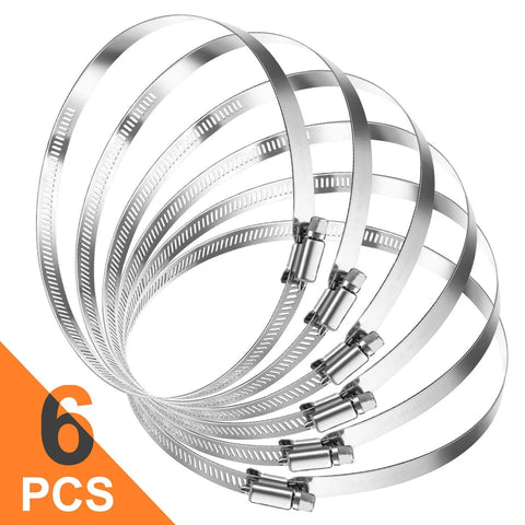 Pack Of 6 Adjustable 6 Inch Hose Clamps In 304 Stainless Steel With Worm Gear Mechanism Duct Clamps Covering 141mm To 165mm Range